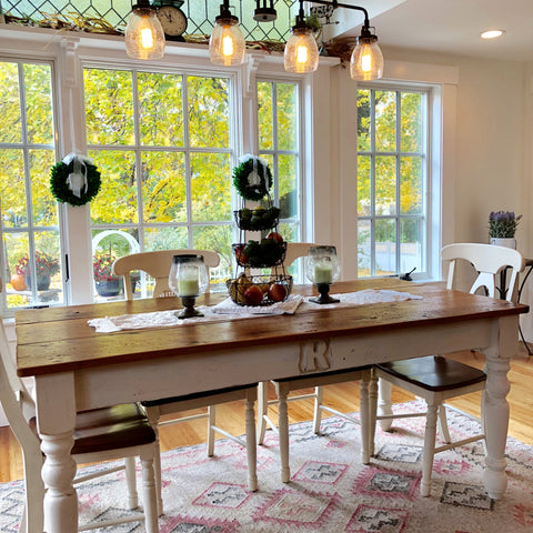 Large farmhouse table and chairs top