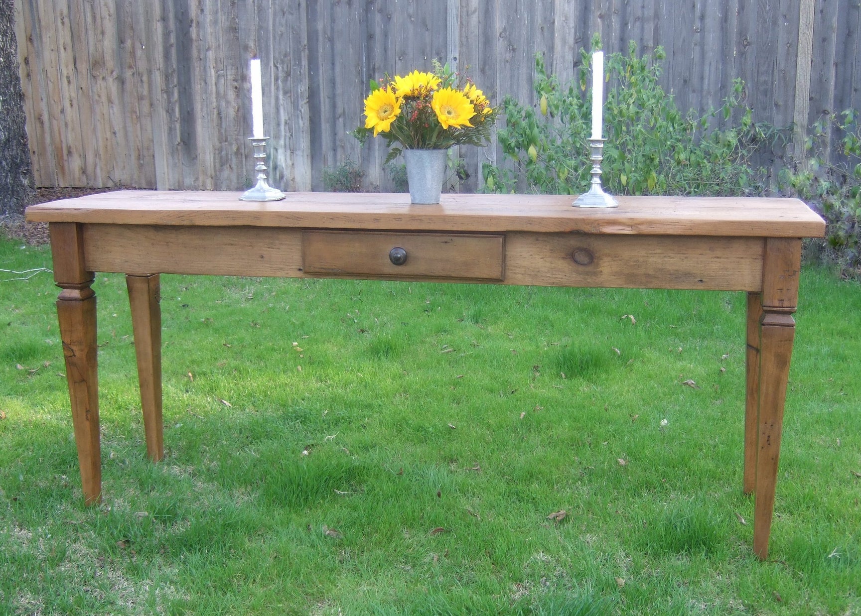 Toulouse Table French Country style console table made with reclaimed barn wood by Arcadian